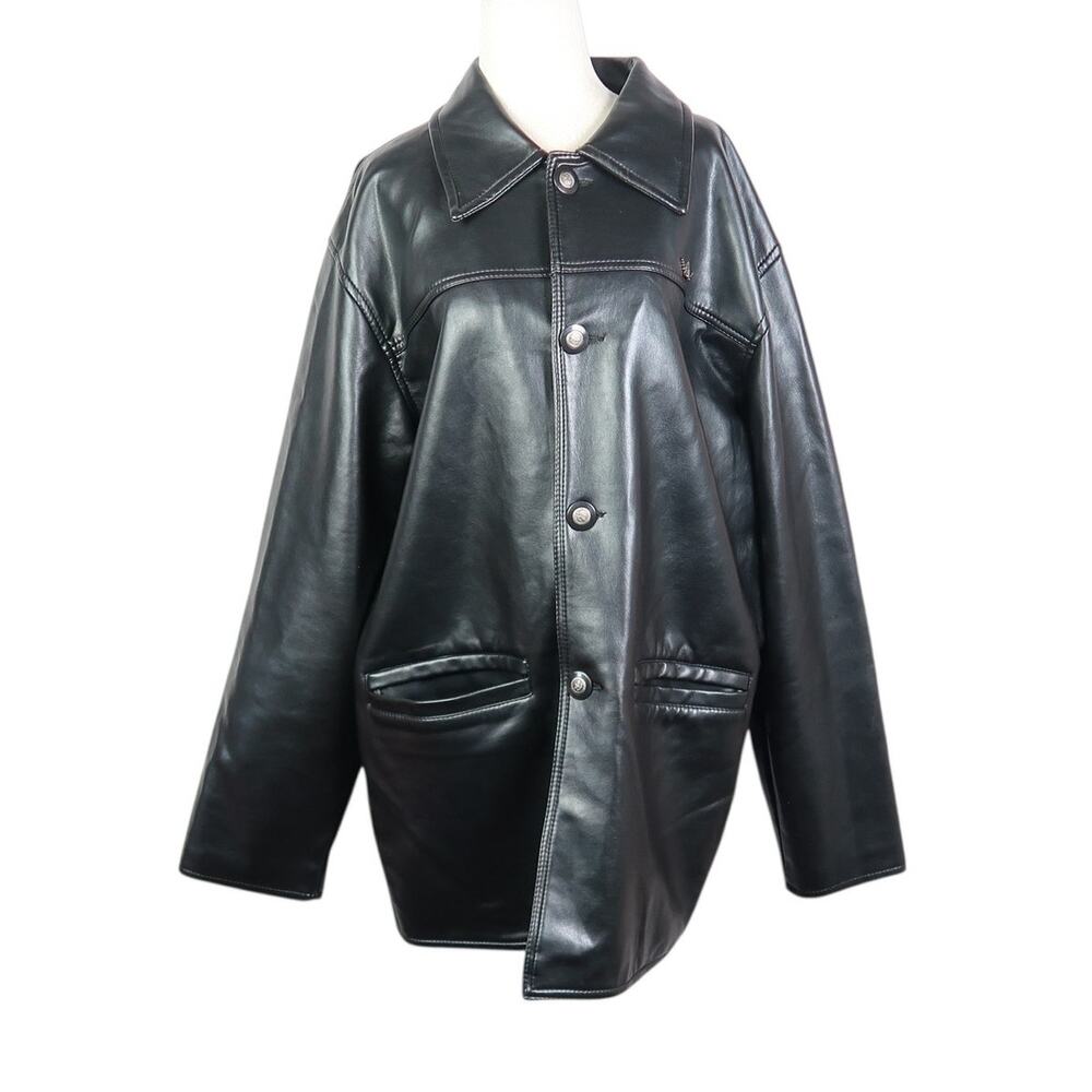 Vintage Reportage RGA Black Faux Leather Jacket Mens XL